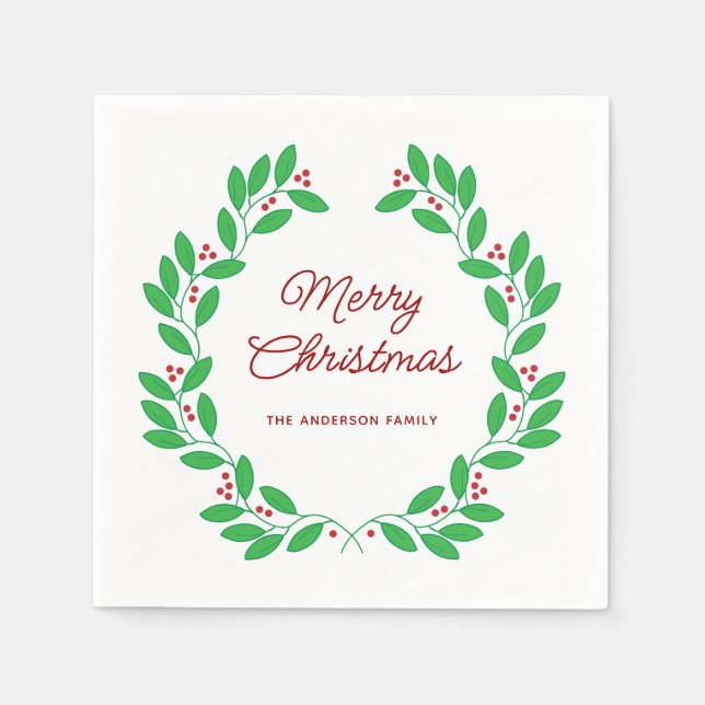 Julkrans Glad jul Handritad Pappersservett (Framsidan)