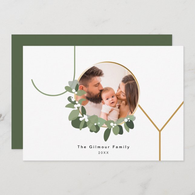 Julkrans GLÄDJE Anpassad familjefoto Högtid Julkort (Fram/baksida)