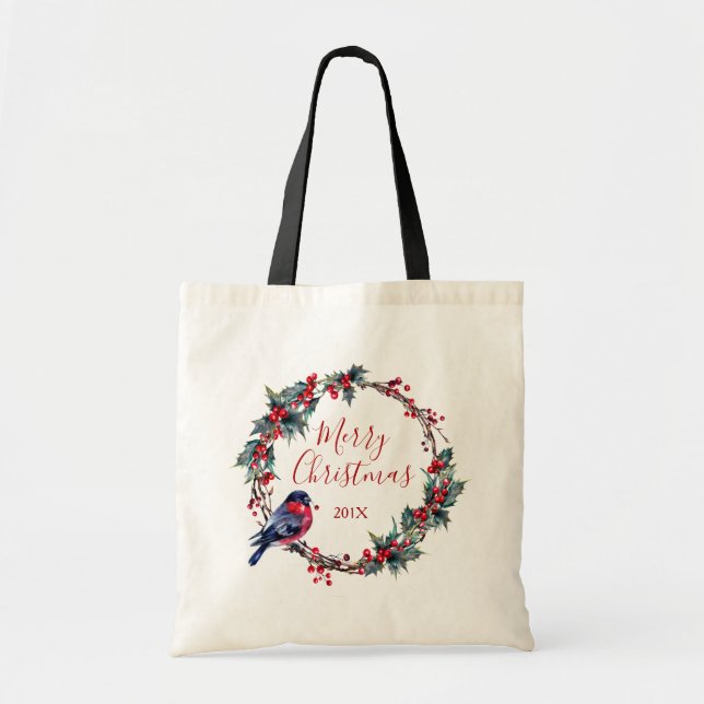 Julkrans Holly och bullfinch Tygkasse (Framsidan)