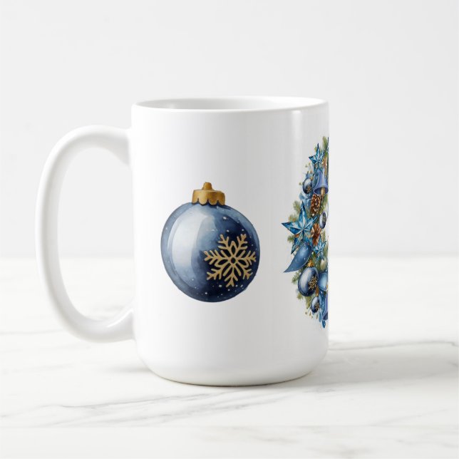 Julkrans i Blått och Guld Kaffemugg (Vänster)