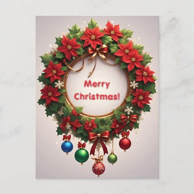 Julkrans i festlig stil vykort (Framsida)
