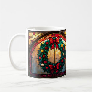 Julkrans i glasmålningstil - God Jul önskar vi all Kaffemugg