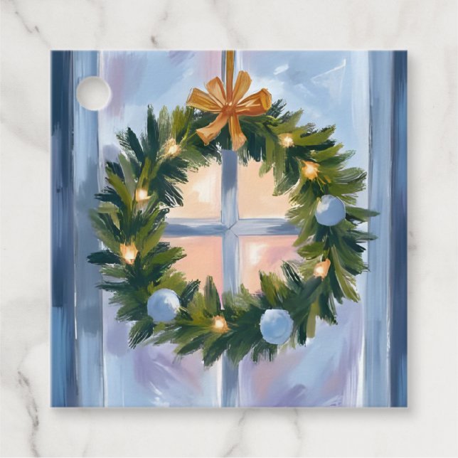Julkrans Jul Vattenfärg Gåvor Etiketter (Framsida)