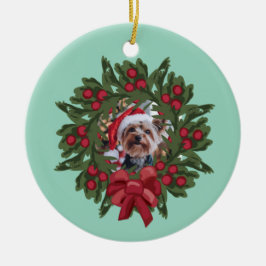 Julkrans julgransprydnad med yorkshire terrier keramik