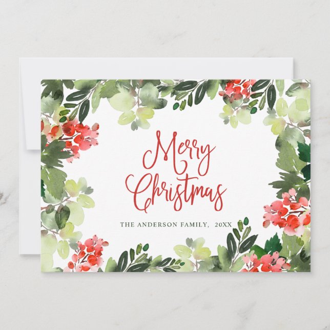 Julkrans julhälsning med högtidlig järnekrönika julkort (Framsida)