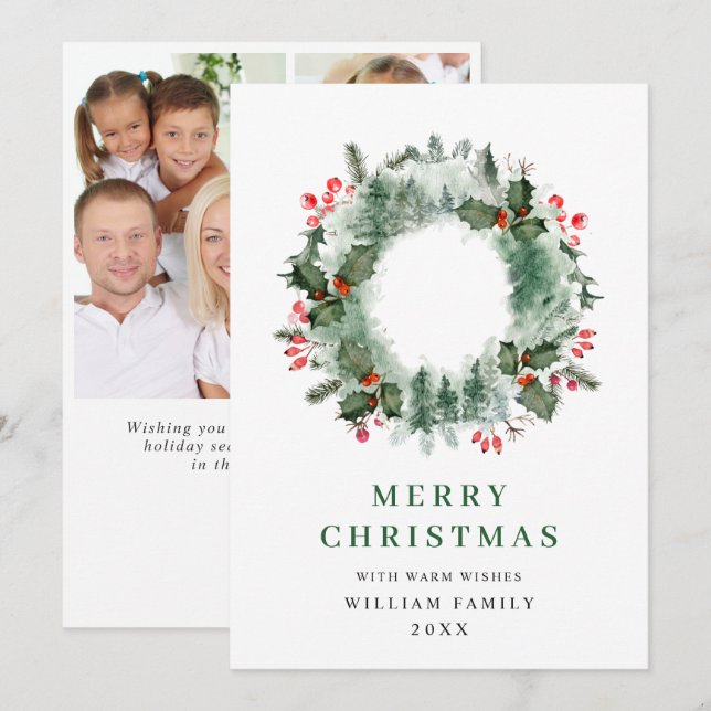Julkrans julhälsning med julbär 3 Foto Julkort (Fram/baksida)