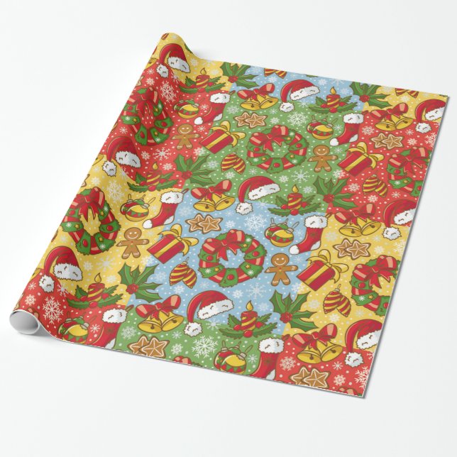 Julkrans, julprydnader, tomtens Hat Presentpapper (Utrullad)