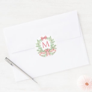 Julkrans Karamellbåge Monogram Runt Klistermärke