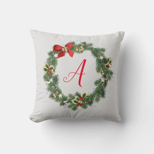 Julkrans kastkudde med initialer i monogram kudde (Framsida)