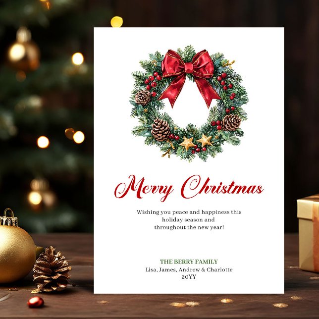 Julkrans kort med röda bär (Festive Christmas Wreath with Red Berries Card)
