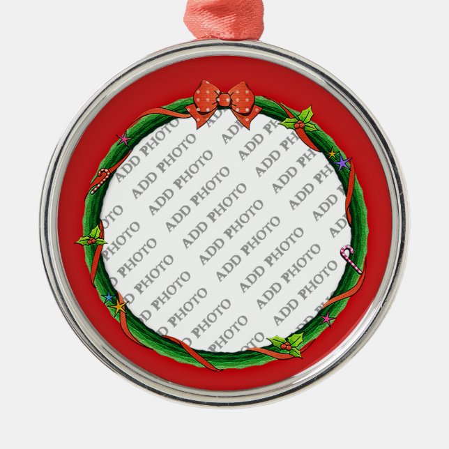 Julkrans Lägg till foto och rött bakgrund Julgransprydnad Metall (Framsidan)