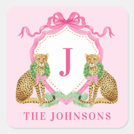 Julkrans Leopard Crest Monogram Fyrkantigt Klistermärke