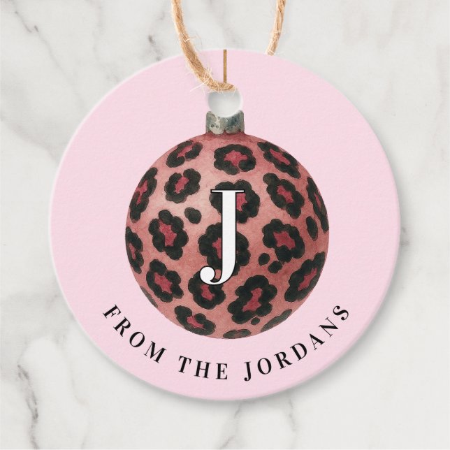 Julkrans Leopard Crest Monogram Gåvor Etiketter (Framsida)