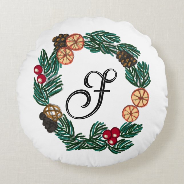 Julkrans med anpassade i början rund kudde (Framsidan)