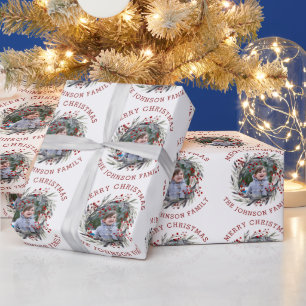 Julkrans med bär och löv foto presentpapper