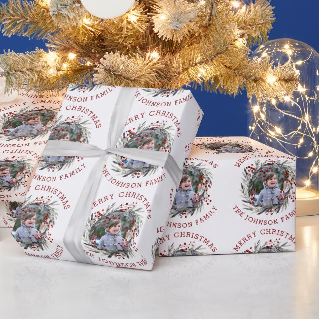 Julkrans med bär och löv foto presentpapper (Helgdagar)