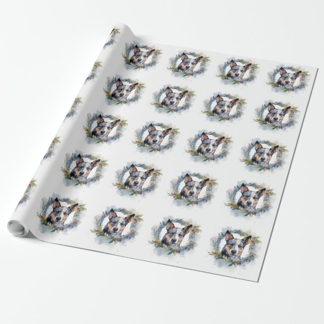 Julkrans med blå heeler - Festlig valp Presentpapper (Utrullad)