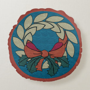 Julkrans med Faux Raw Silke Struktur Rund Kudde