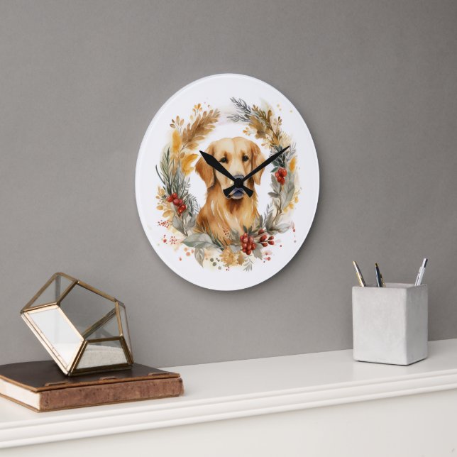 Julkrans med Golden Retriever Festig valp Stor Klocka (Kontor)