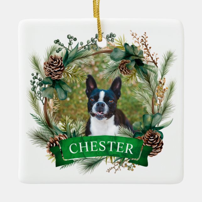 Julkrans med hund julgransprydnad keramik (Framsida)
