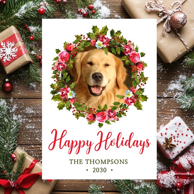 Julkrans med hundfoto julkort (Skapare uppladdad)