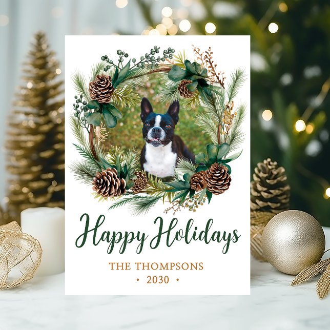 Julkrans med hundfoto julkort (Skapare uppladdad)