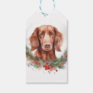 Julkrans med irländsk röd setter Festiv hund Presentetikett