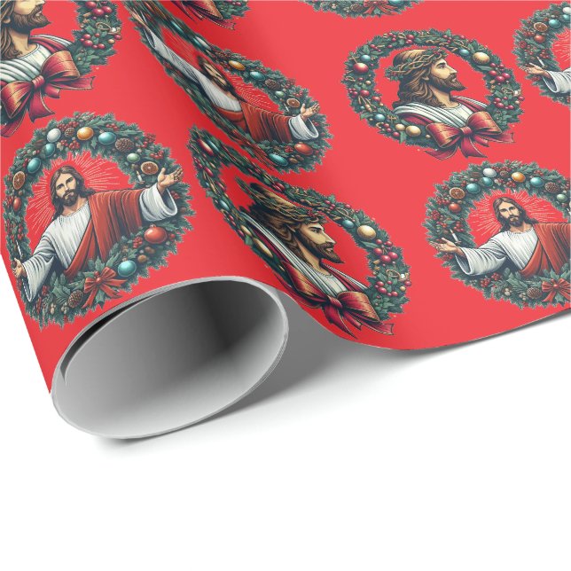 Julkrans med Jesus Kristus Presentpapper (Rullad Hörn)