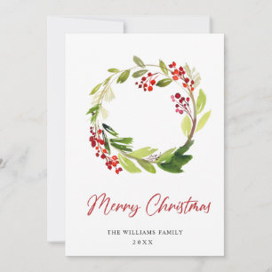 Julkrans med julbär och grönt - Julhälsning Julkort
