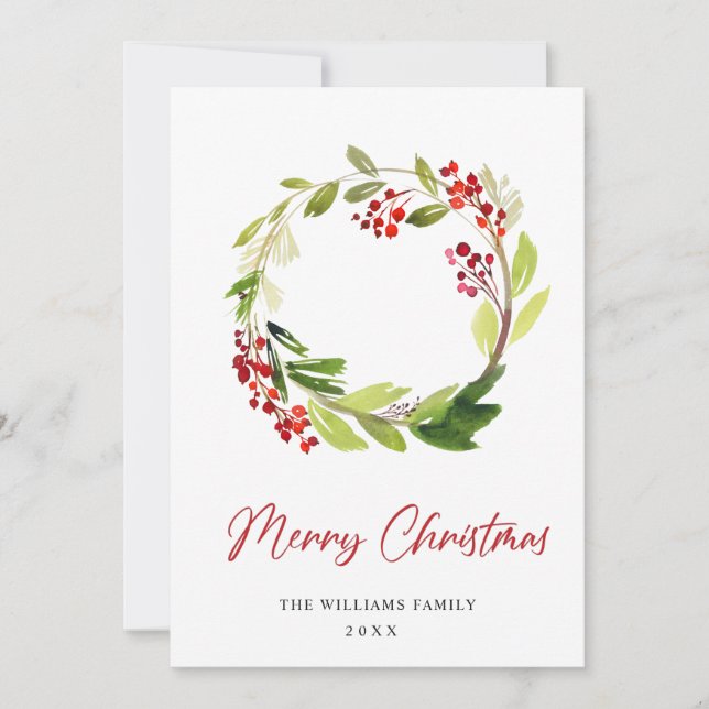 Julkrans med julbär och grönt - Julhälsning Julkort (Framsida)