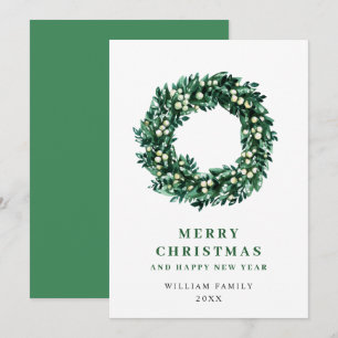Julkrans med julgran och röda bär Julhälsning Julkort
