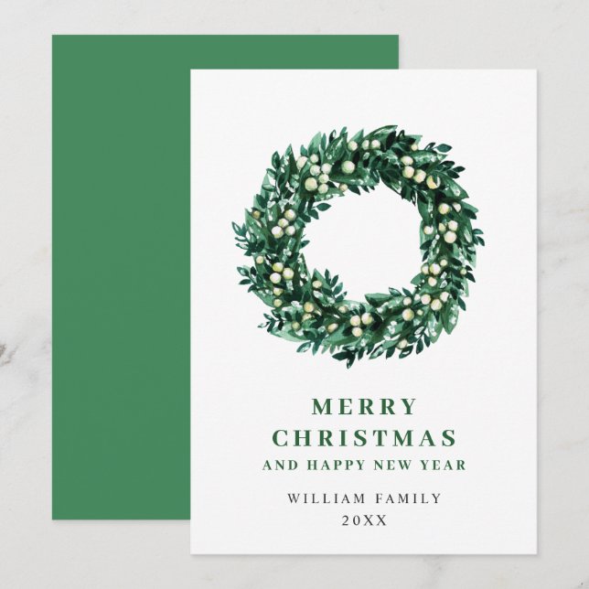 Julkrans med julgran och röda bär Julhälsning Julkort (Fram/baksida)
