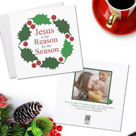 Julkrans med jullyor Jesus är orsaken till säsonge Julkort