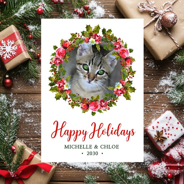 Julkrans med kattfoto julkort (Skapare uppladdad)