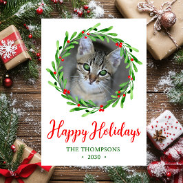 Julkrans med kattfoto julkort