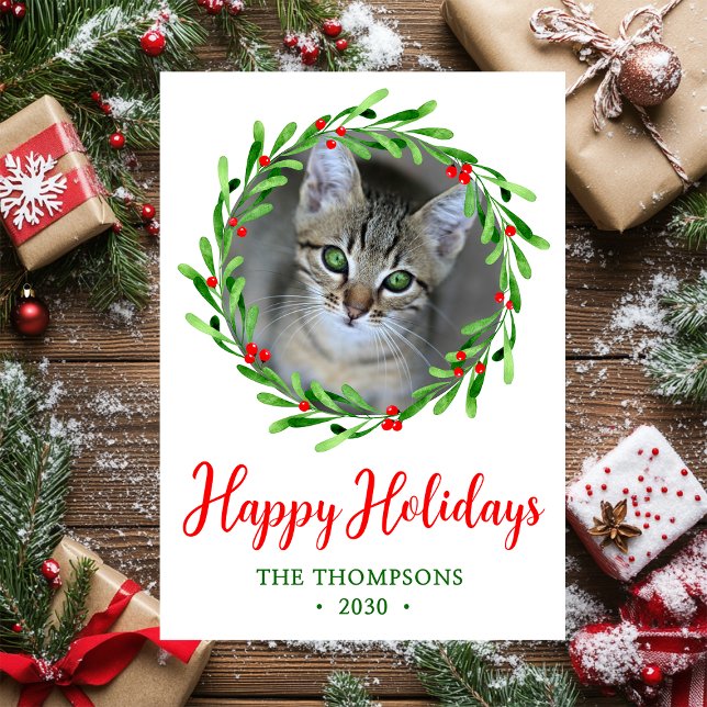 Julkrans med kattfoto julkort (Skapare uppladdad)