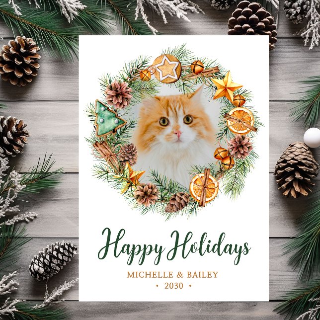 Julkrans med kattfoto julkort (Skapare uppladdad)