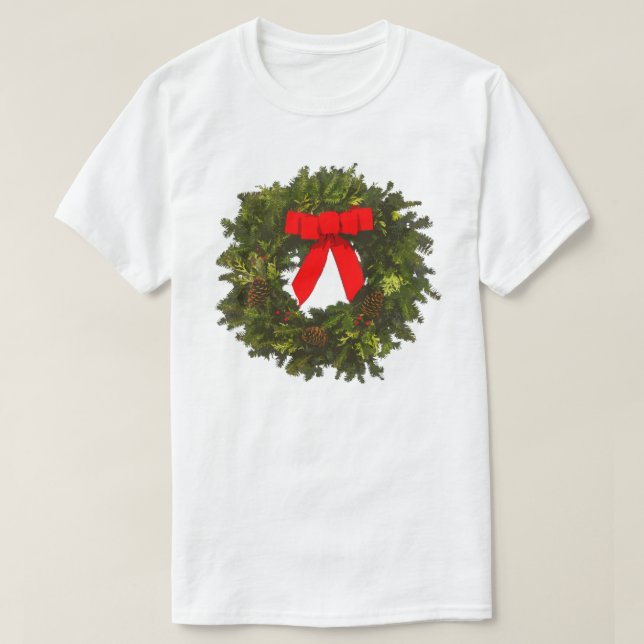 Julkrans med kottar och röd slinga tee (Design framsida)