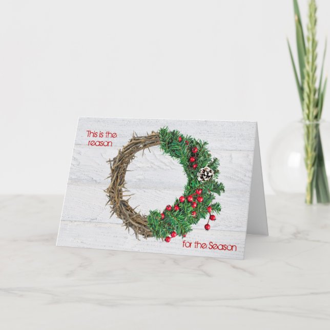 Julkrans med krona av bröst helgkort (Framsida)
