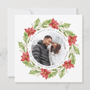 Julkrans med Poinsettia Blommor Foto Kvadrat Julkort
