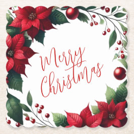 Julkrans med Poinsettia – Eleganta Julblommor Underlägg Papper