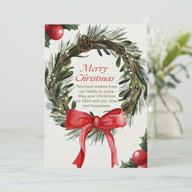 Julkrans med Red Bow Helgdag Card Inbjudningar (Stående Fram)