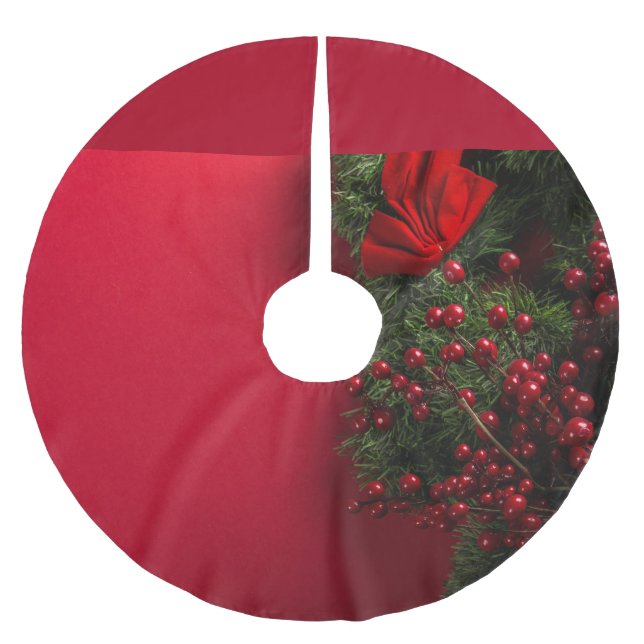 julkrans med röda bär julgransmatta borstad polyester (Framsidan)