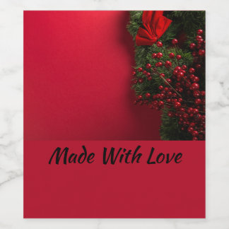 julkrans med röda bär           vinflaska etikett