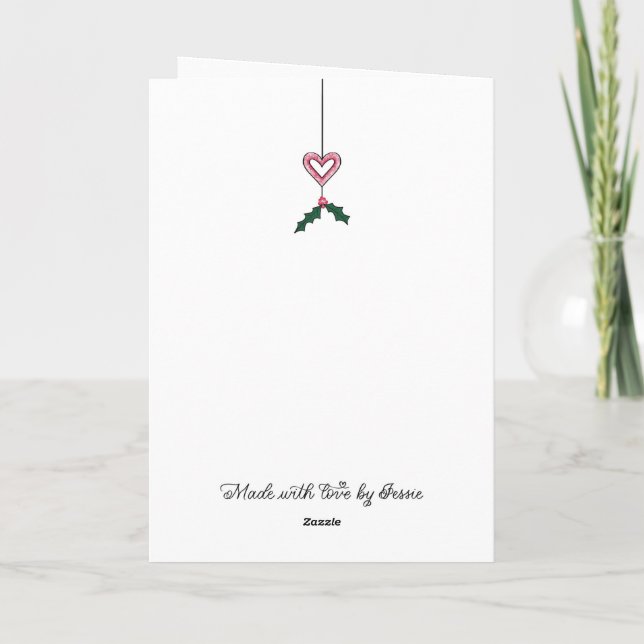 Julkrans med rosa poinsettia kort (Baksida)