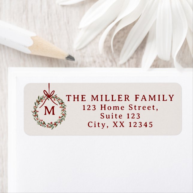 Julkrans med rött båge Retur Adressetikett Returadress Etikett (Insitu)