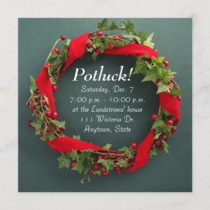 Julkrans med sammetsribbon potluck inbjudningar