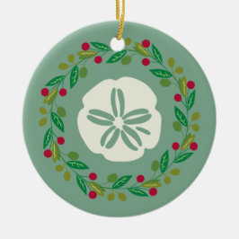 Julkrans med sanddollar och snäckor julgransprydnad keramik