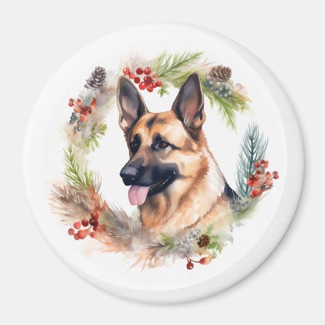 Julkrans med schäfer Pyntar valpen Magnet (Framsidan)