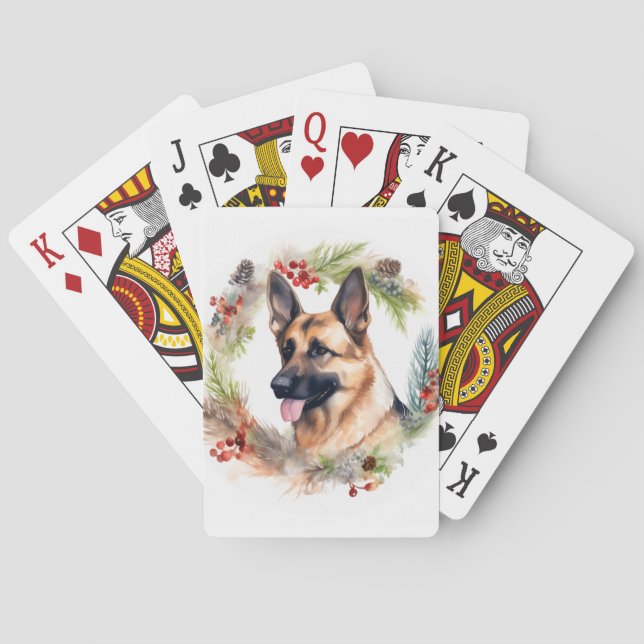Julkrans med schäferhund Festig Valp Casinokort (Baksidan)